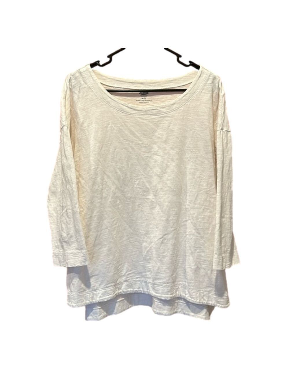 Old Navy White Crew Neck Relaxed Style Three Quarter Sleeve Shirt Size XL